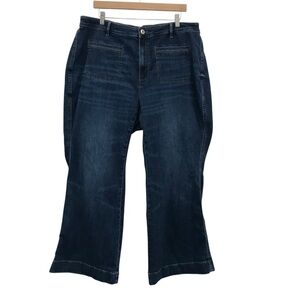 J. Jill Women’s Jeans 22 Curvy High Rise Flare Patch Pocket Blue Dark Wash